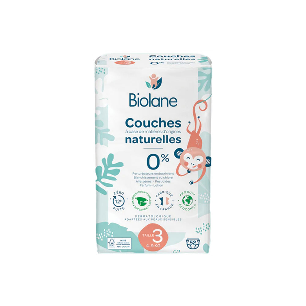 Biolane - Baby Natural Diapers Size 3 (4-9) Kg - 52 pcs