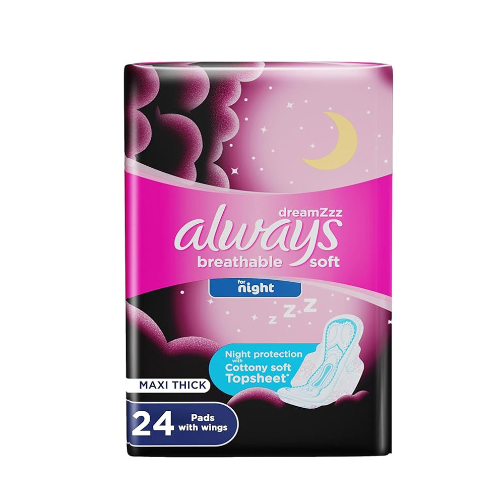 Always - Cottony Soft Maxi Thick, Night Sanitary Pads with Wings, 24 pads