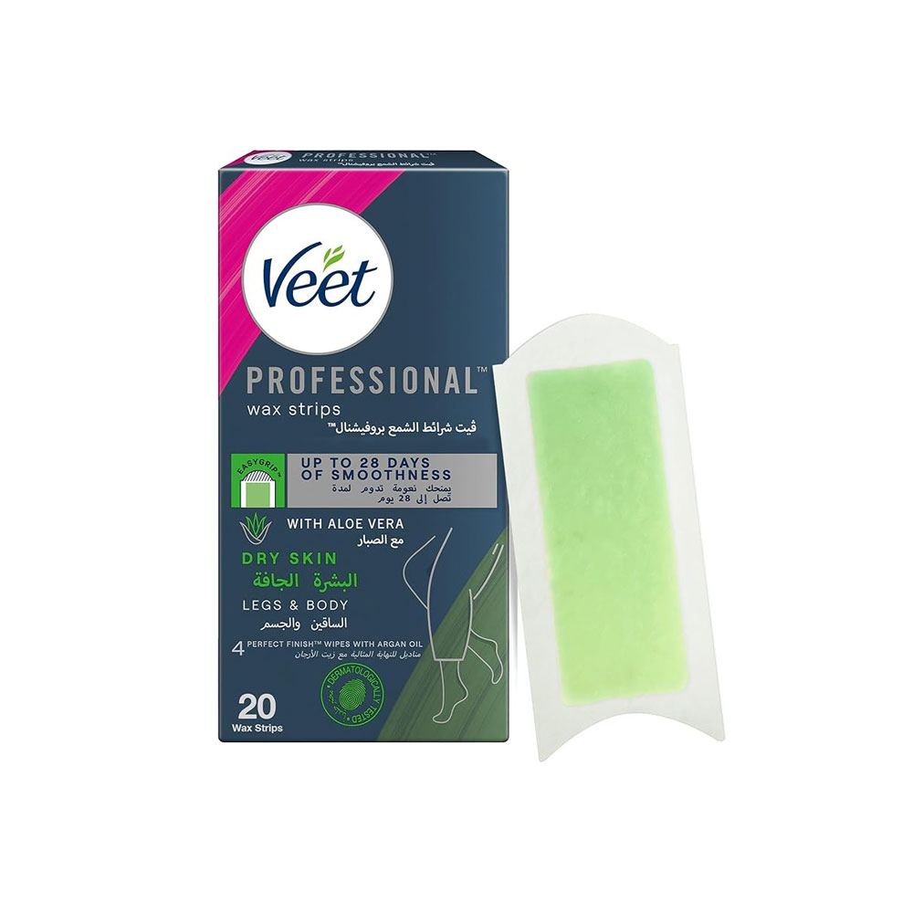 Veet - Professional™ Wax Strips, For Legs & Body, Dry Skin, With Aloe Vera - 20 strips