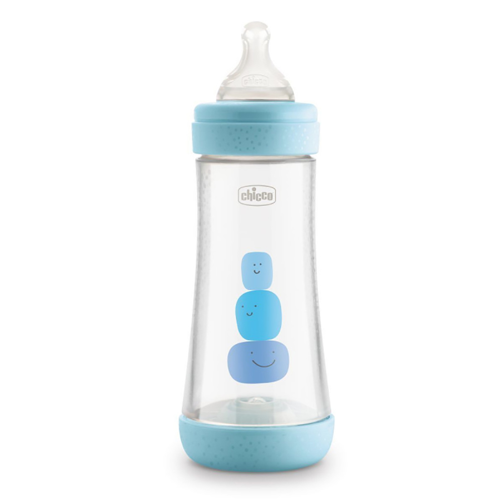 Chicco - Perfect 5 Feeding Bottle 300ml Fast Flow 4m+ Silicone - Blue