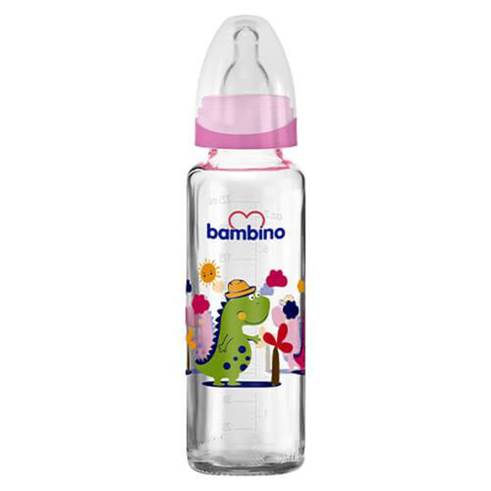 Bambino - Classic Glass Baby Bottle - 0-6 Months - 225ml – Pink