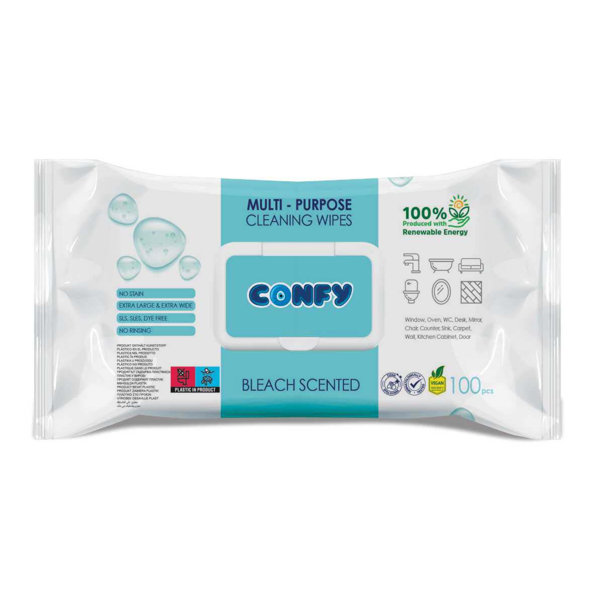 كونفي - مناديل مبللة متعددة الاستخدام - 100 قطعة - برائحة المبيض