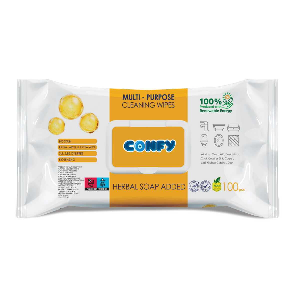 كونفي - مناديل مبللة متعددة الاستخدام - 100 قطعة - برائحة الصابون العشبي