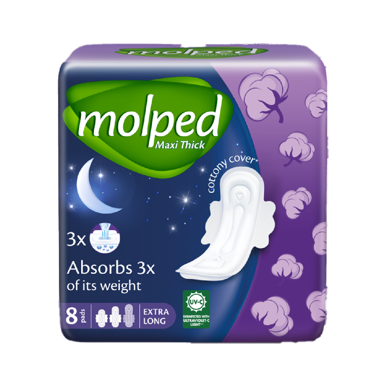 مولبد - فوط نسائية صحية ليلية ماكسي سميكة طويلة جدا - عدد 8 فوطة