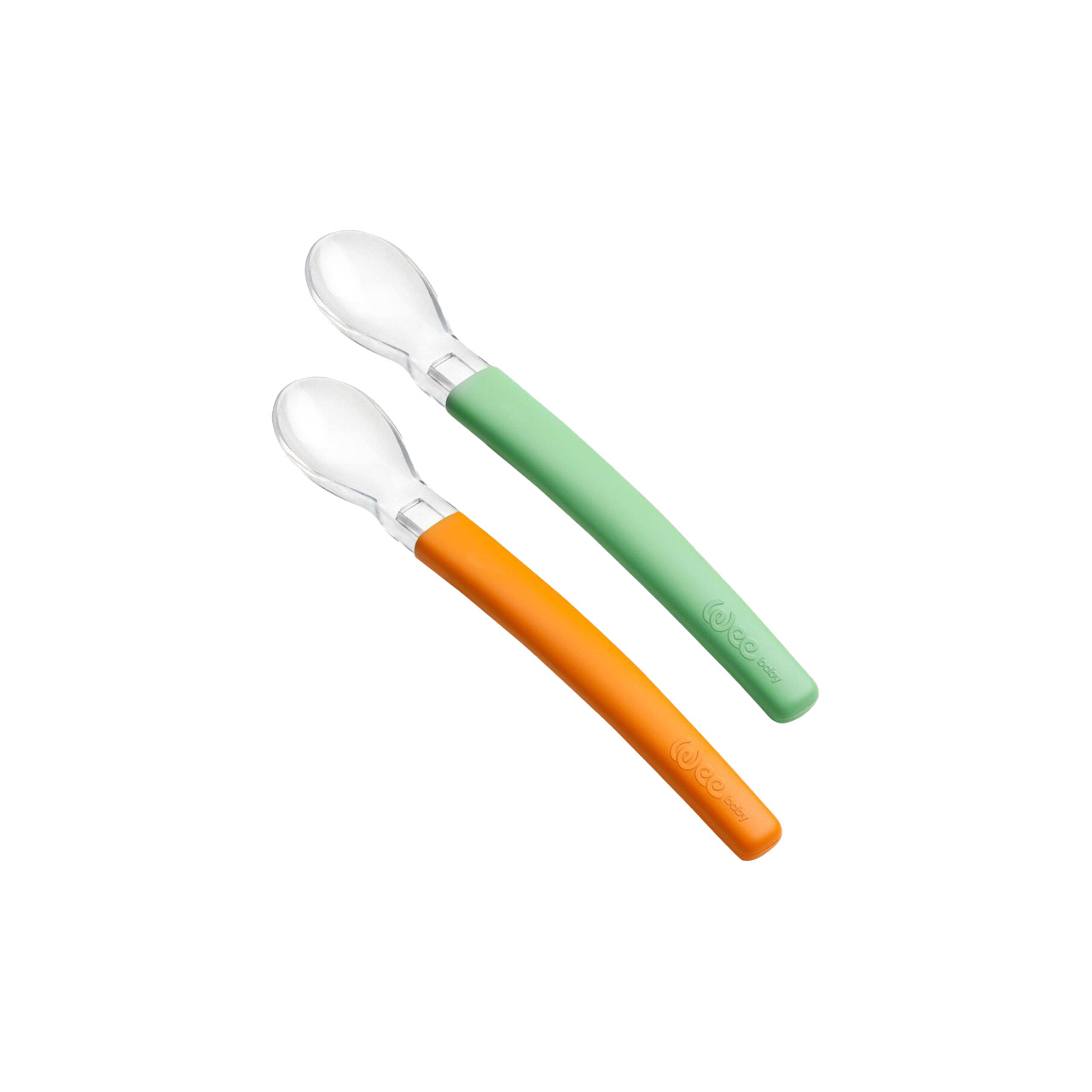 Wee Baby - Silicone Food Spoon Set +6 months - 2 pcs - Green and Orange