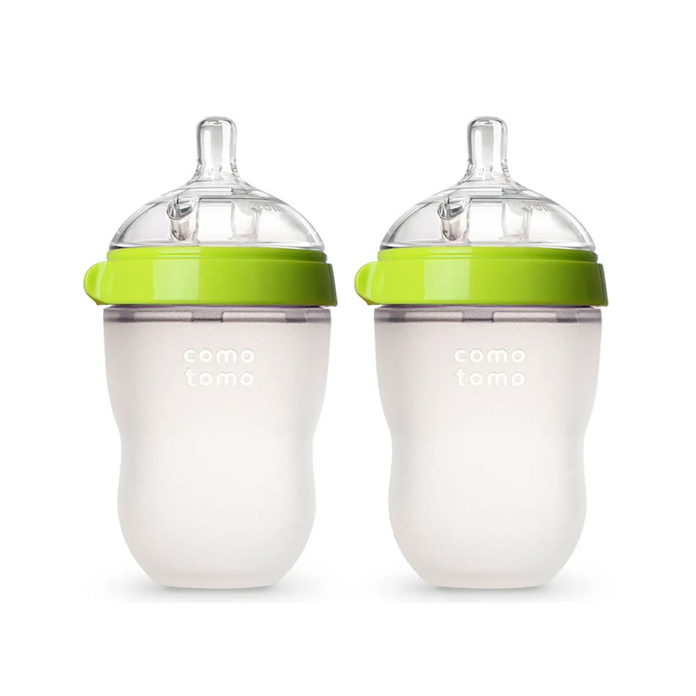 Comotomo - Natural Feel Baby Feeding Bottle - Green & White 2 pcs x 250 ml