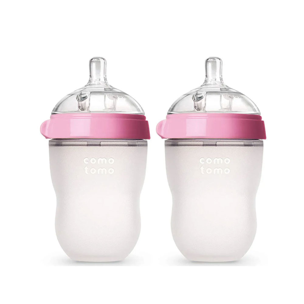 Comotomo - Natural Feel Baby Feeding Bottle - Pink & White 2 pcs x 250 ml