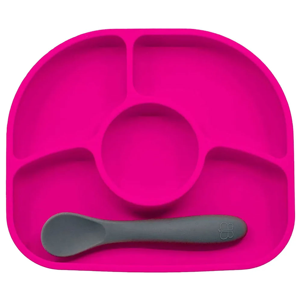 Bbluv - Yumi Anti-Spill Silicone Plate Spoon Set - Pink