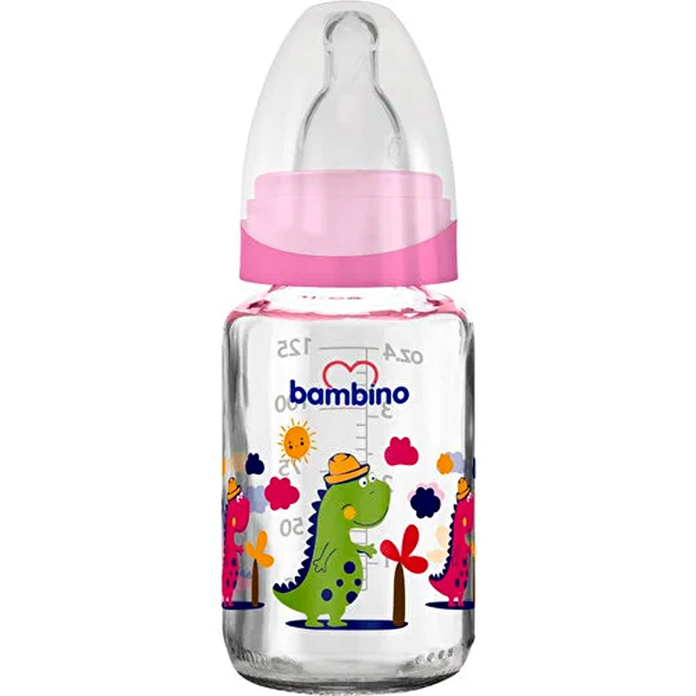 Bambino - Classic Glass Feeding Bottle -125ml - 0-6m -pink