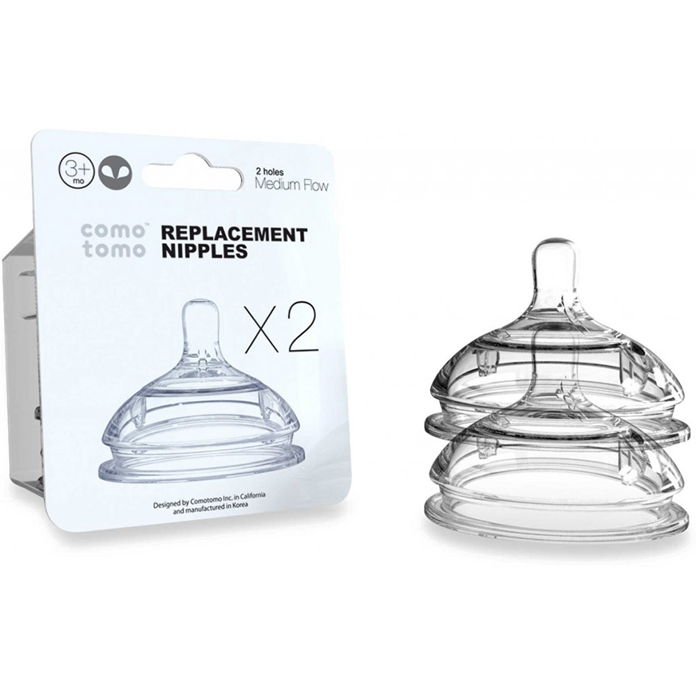 Comotomo - Natural Teat Silicone Napples Transparent 2 pcs - Medium Flow