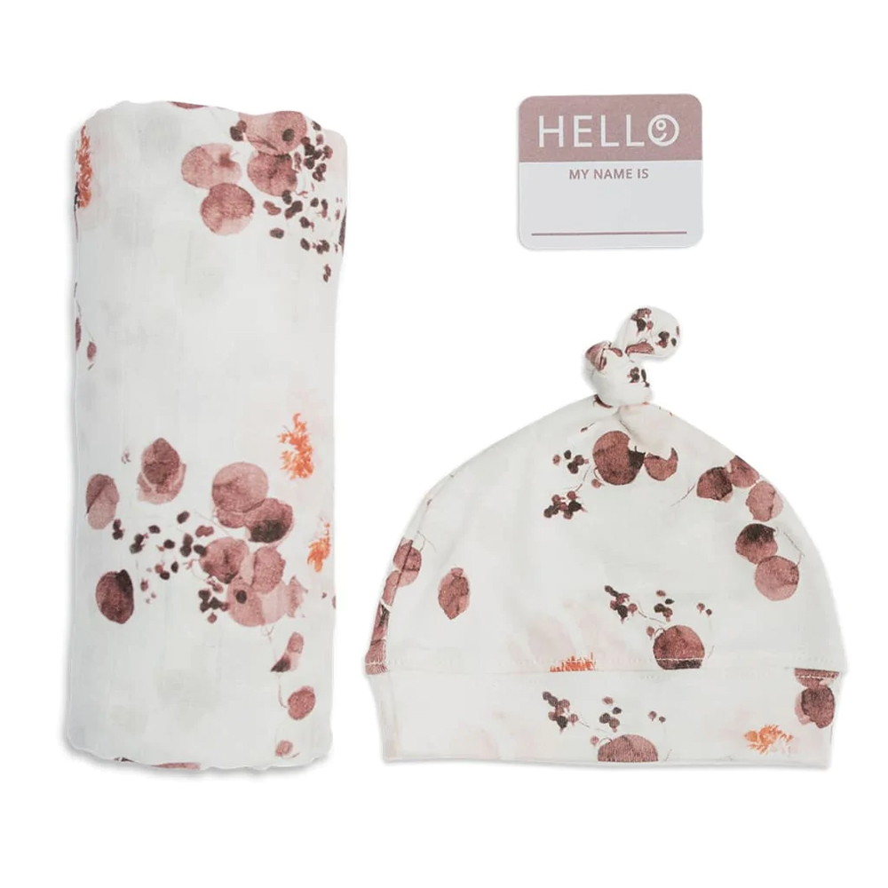 Lulujo - Hello World Swaddle & Hat Set - Eucalyptus