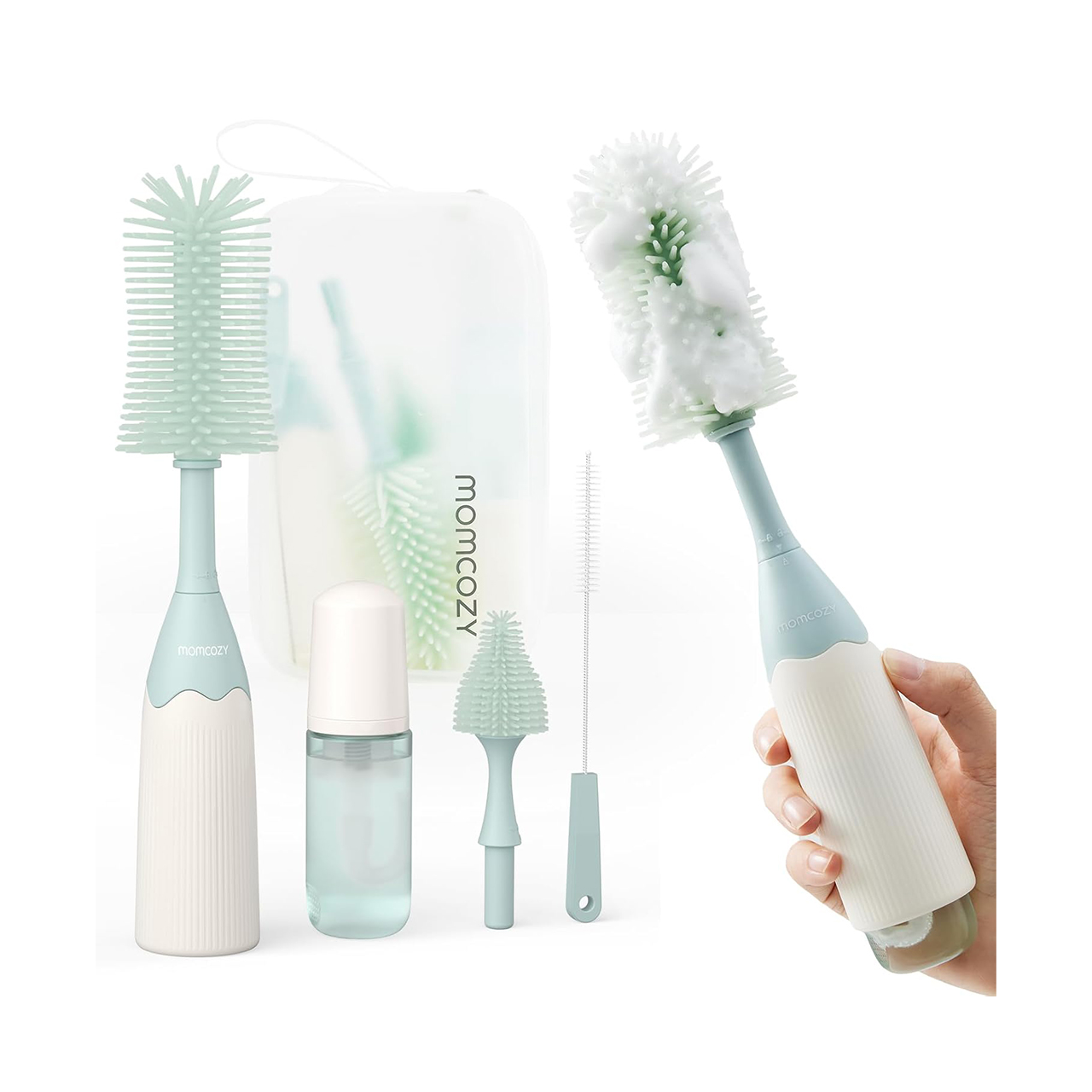Momcozy - Press Foaming And Cleaning Bottle Brush Set