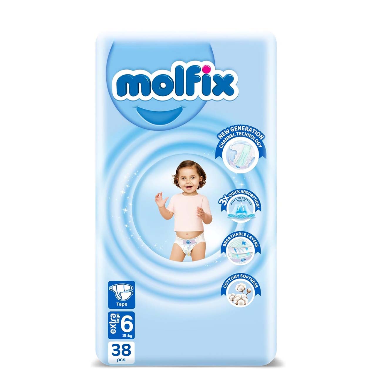 Molfix - Number 6 - XLarge Tape Diaper Pack - 15+kg - 38 Diapers