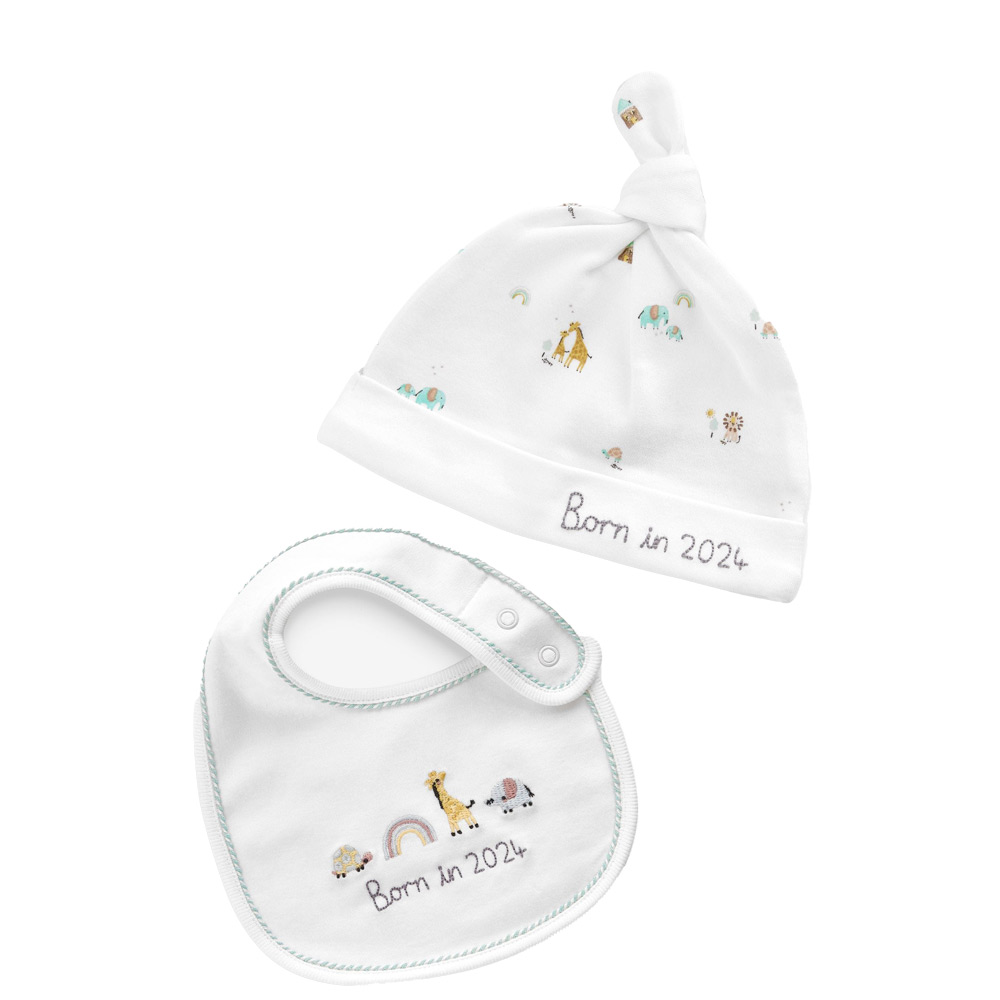 Next - White Born Bib And Hat  Set 2 pcs - Up to 3 months