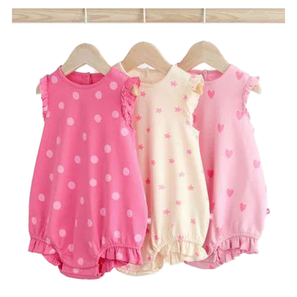 Next -Pink/White Heart Baby Bloomer Rompers 3 Pack - Up to 3 months