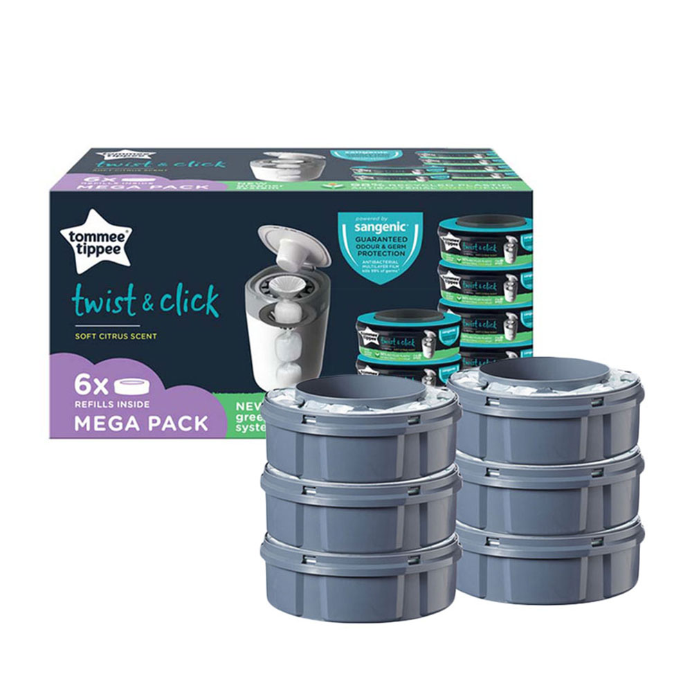 Tommee Tippee  أشرطة أكياس التخلص من الحفاضات تويست & كليك  بطبقة ضد البكتيريا - عدد 6
