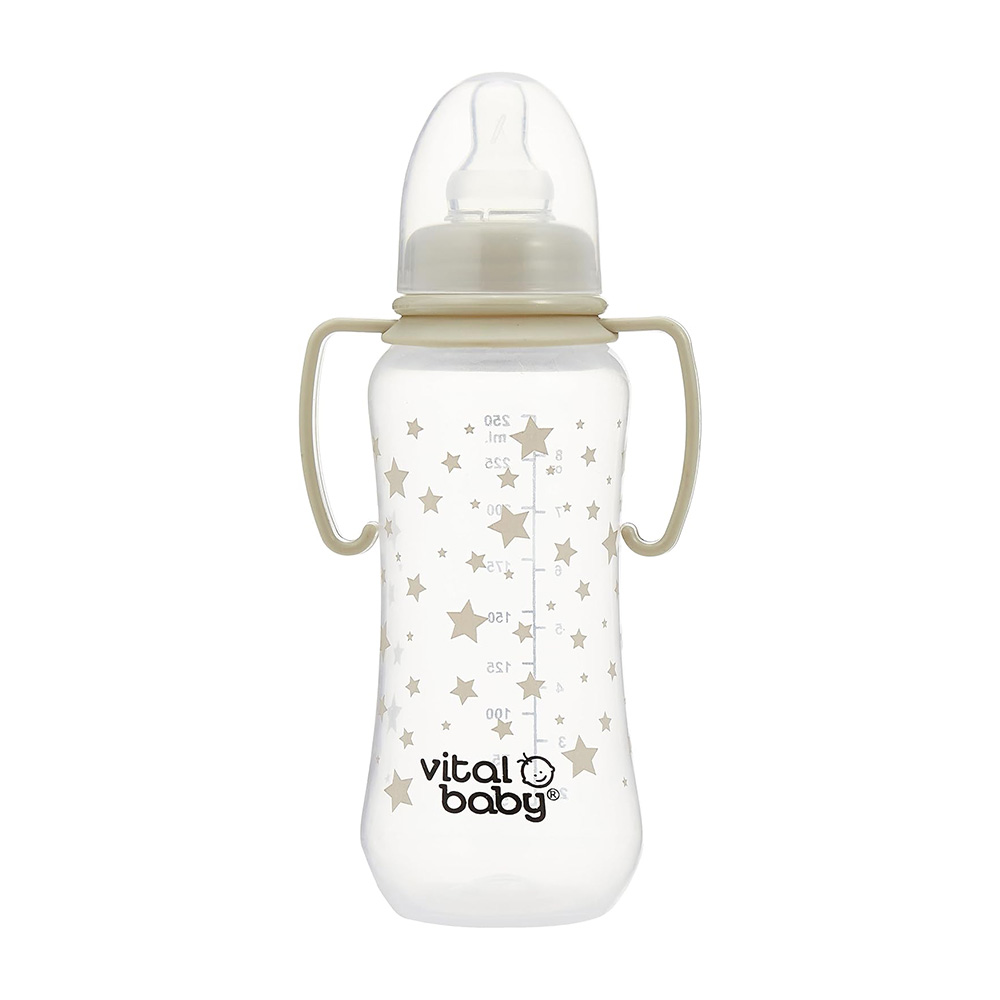 Vital Baby Nurture - Perfectly Simple Baby Feeding Bottle with Handles 250 ml Clear +0 months