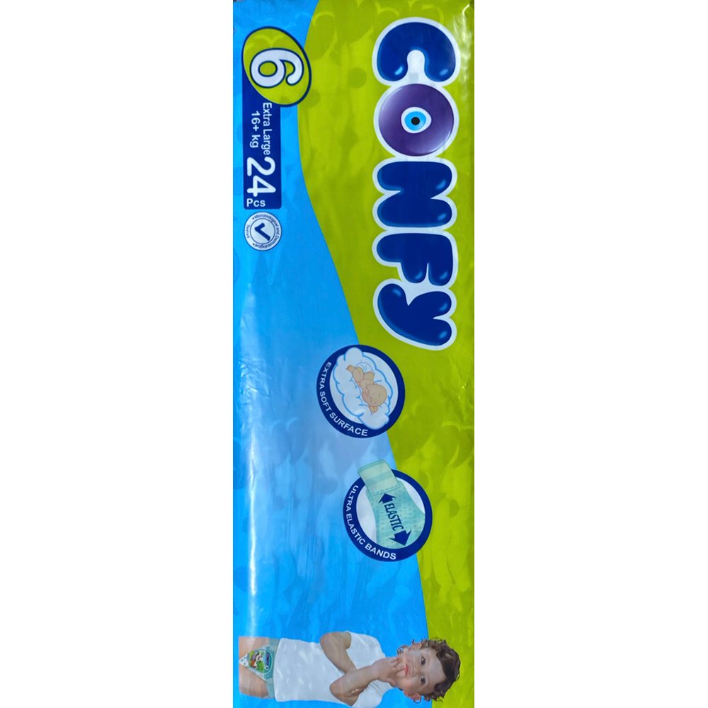 Confy Number 6 - Extra Large elastic baby diapers pack, 16+Kg, 24 Diapers