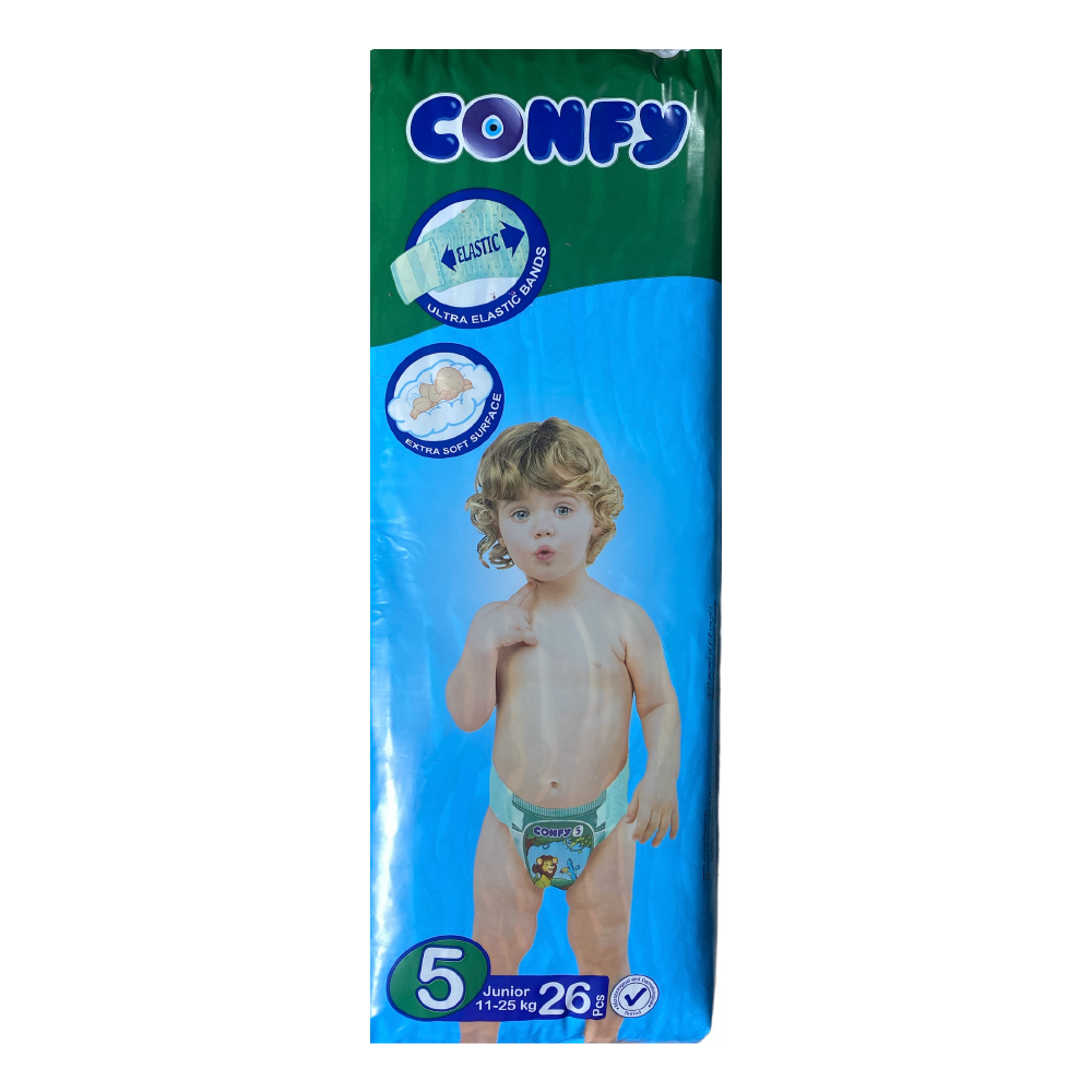 Confy Number 5 - Junior elastic baby diapers pack, 11-25Kg, 26 Diapers